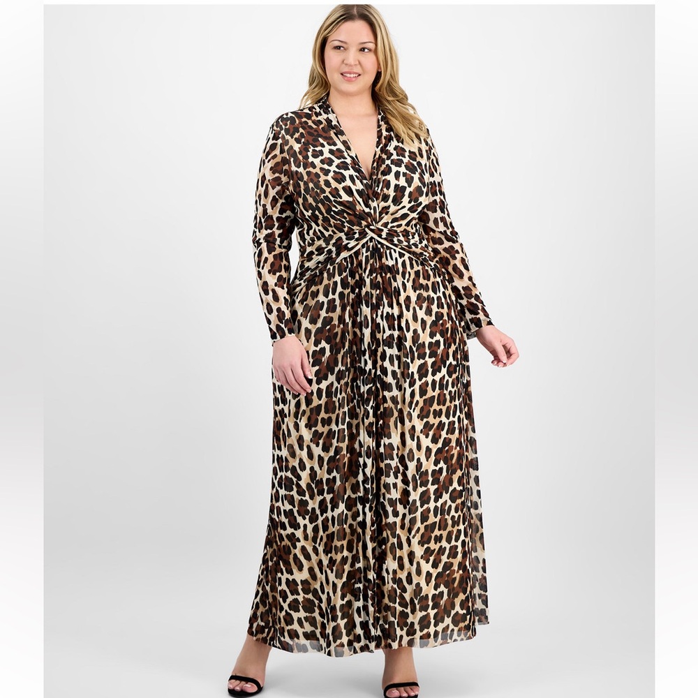 Anne Klein Animal Print Long Sleeve Dress